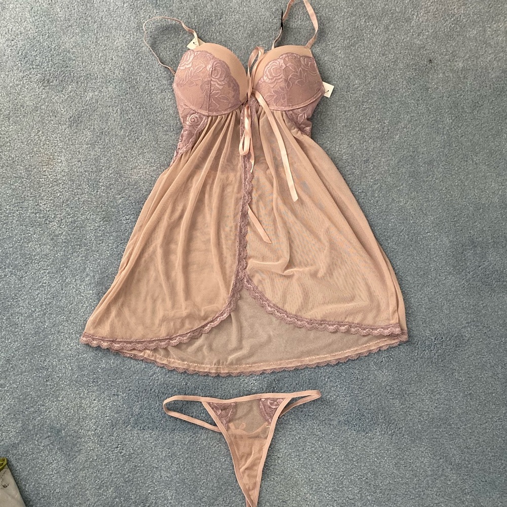 Lilac Tahari Lingerie Bra top and Thong Set